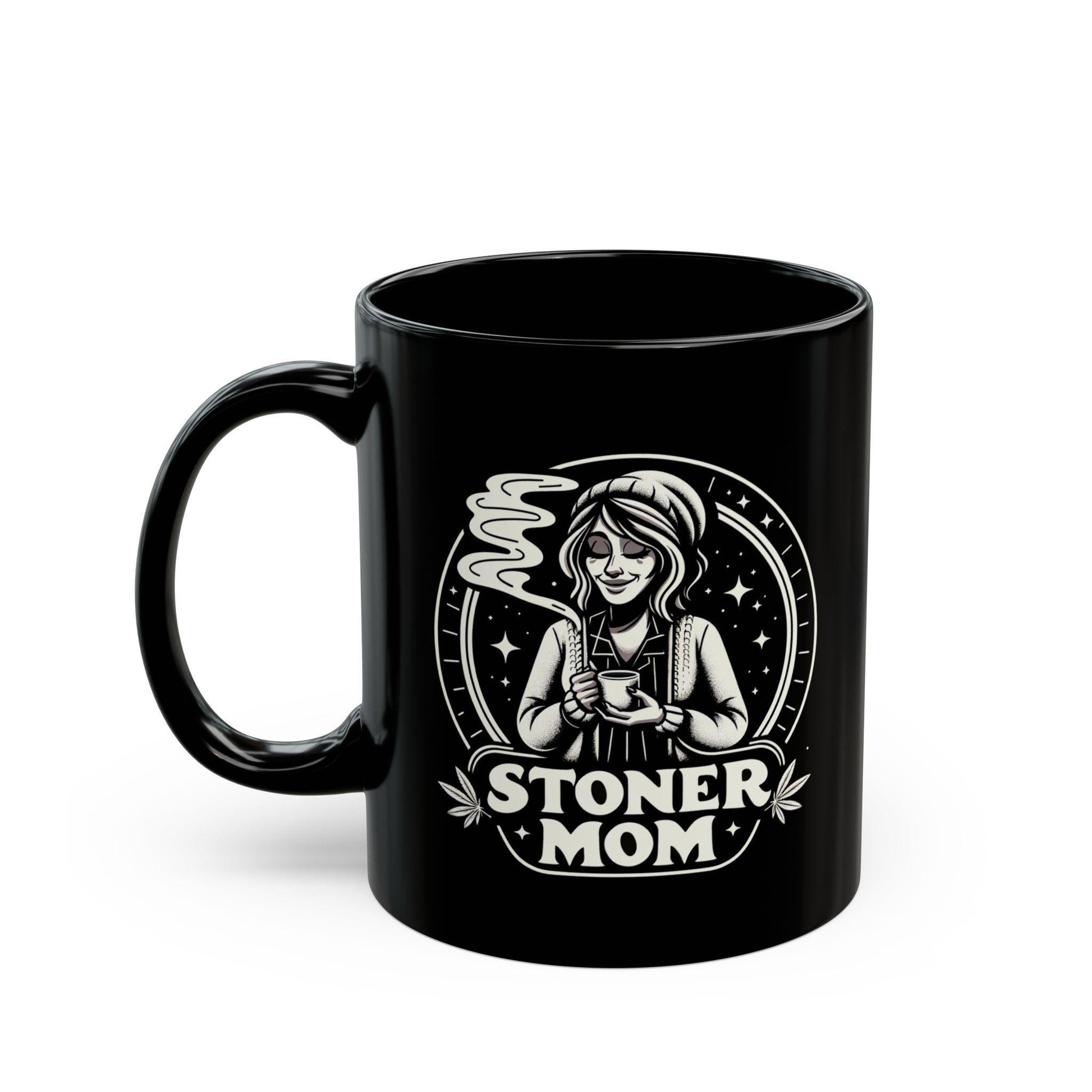 STONER MOM - BLACK Weed Themed Coffee Mugs - Perfect Gift for Smokers, Stoners, Marijuana Lovers, Growers. Mom gifts, Mother&#39;s Day