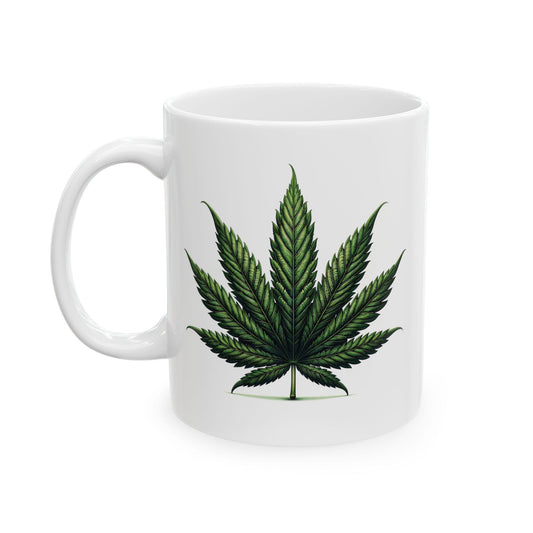 Basic WEED Leaf Coffee Mug - Discrete Marijuana Themed Wake and Bake Companion Mug