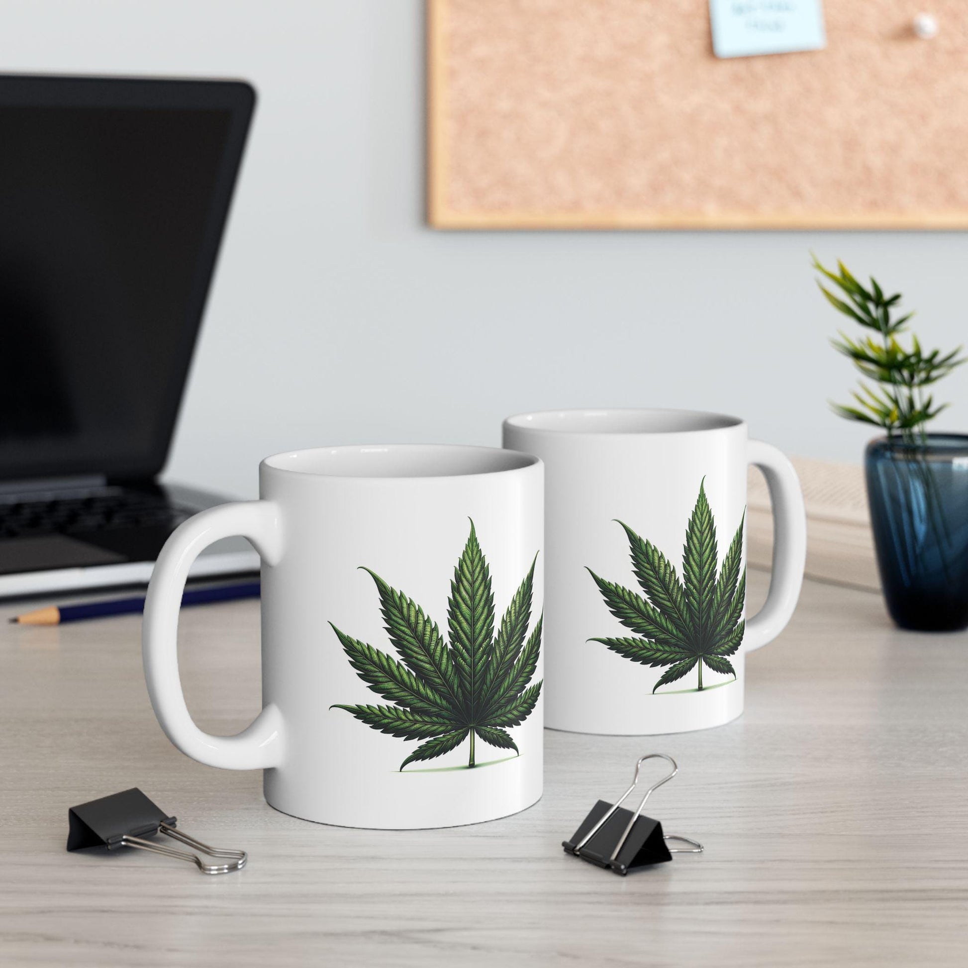Basic WEED Leaf Coffee Mug - Discrete Marijuana Themed Wake and Bake Companion Mug