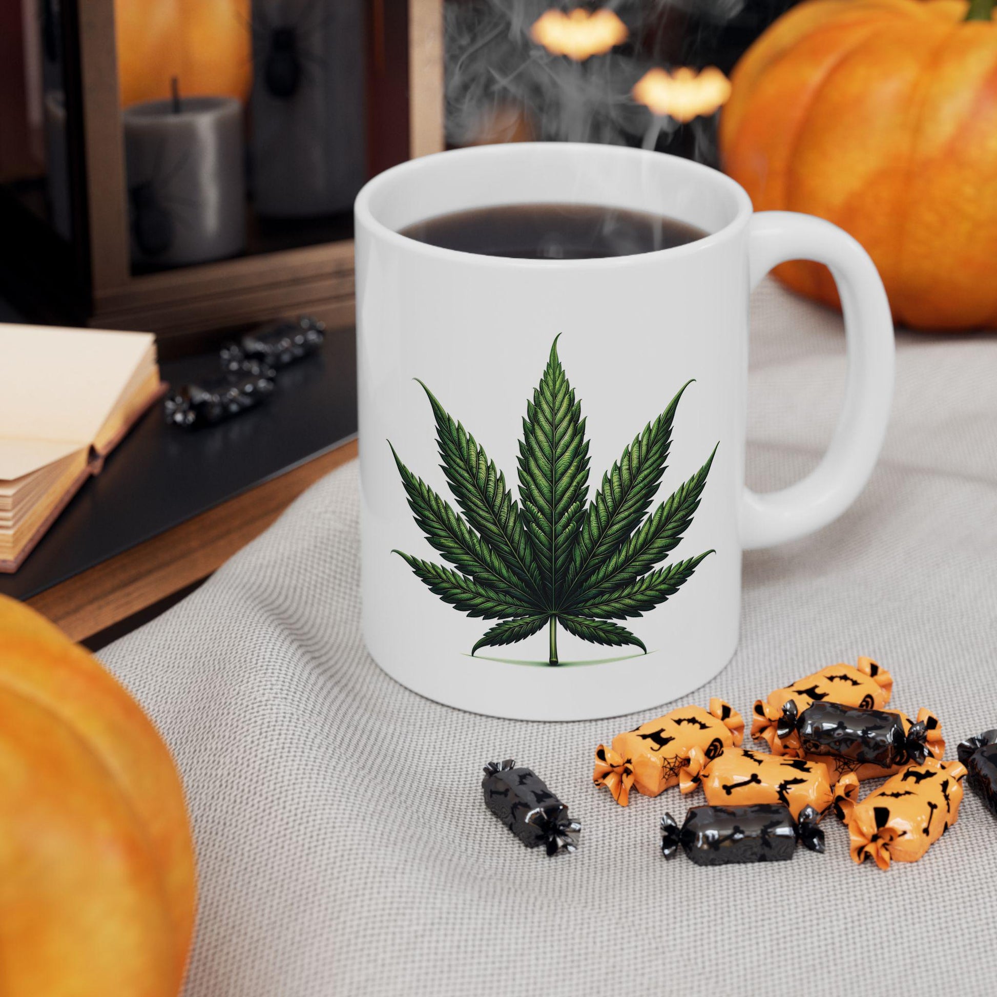 Basic WEED Leaf Coffee Mug - Discrete Marijuana Themed Wake and Bake Companion Mug