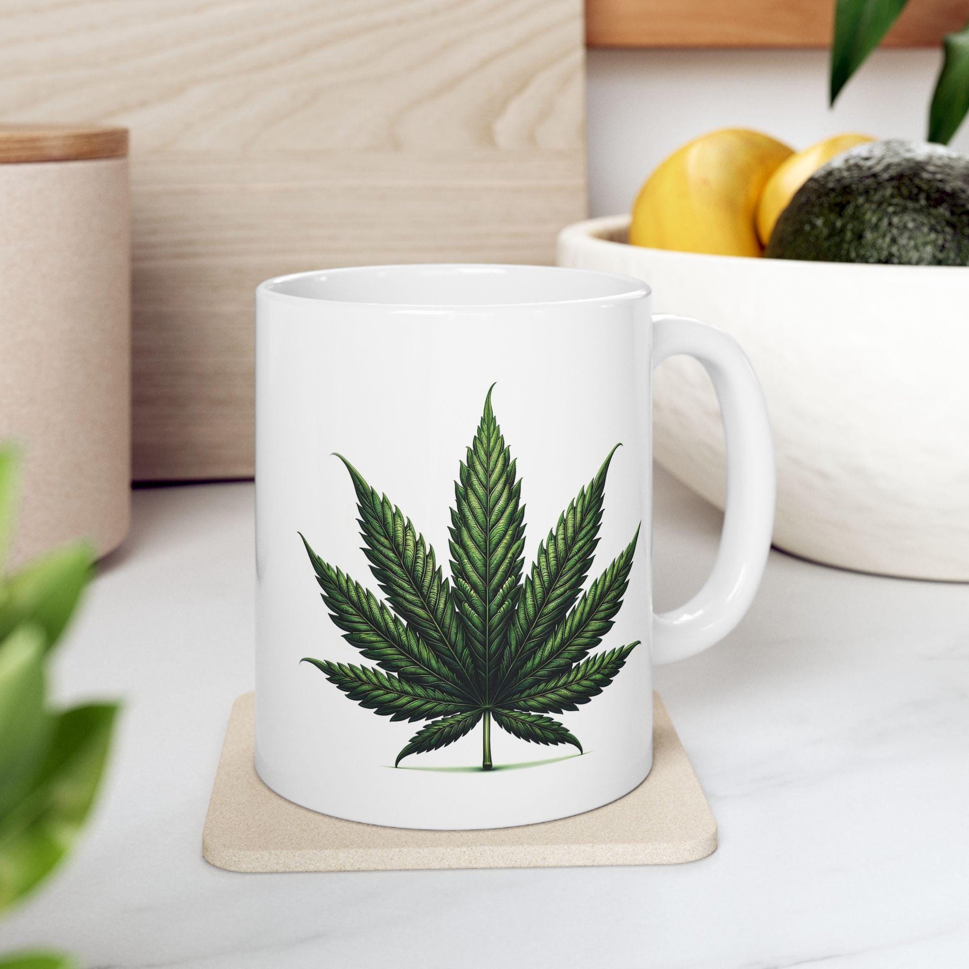 Basic WEED Leaf Coffee Mug - Discrete Marijuana Themed Wake and Bake Companion Mug