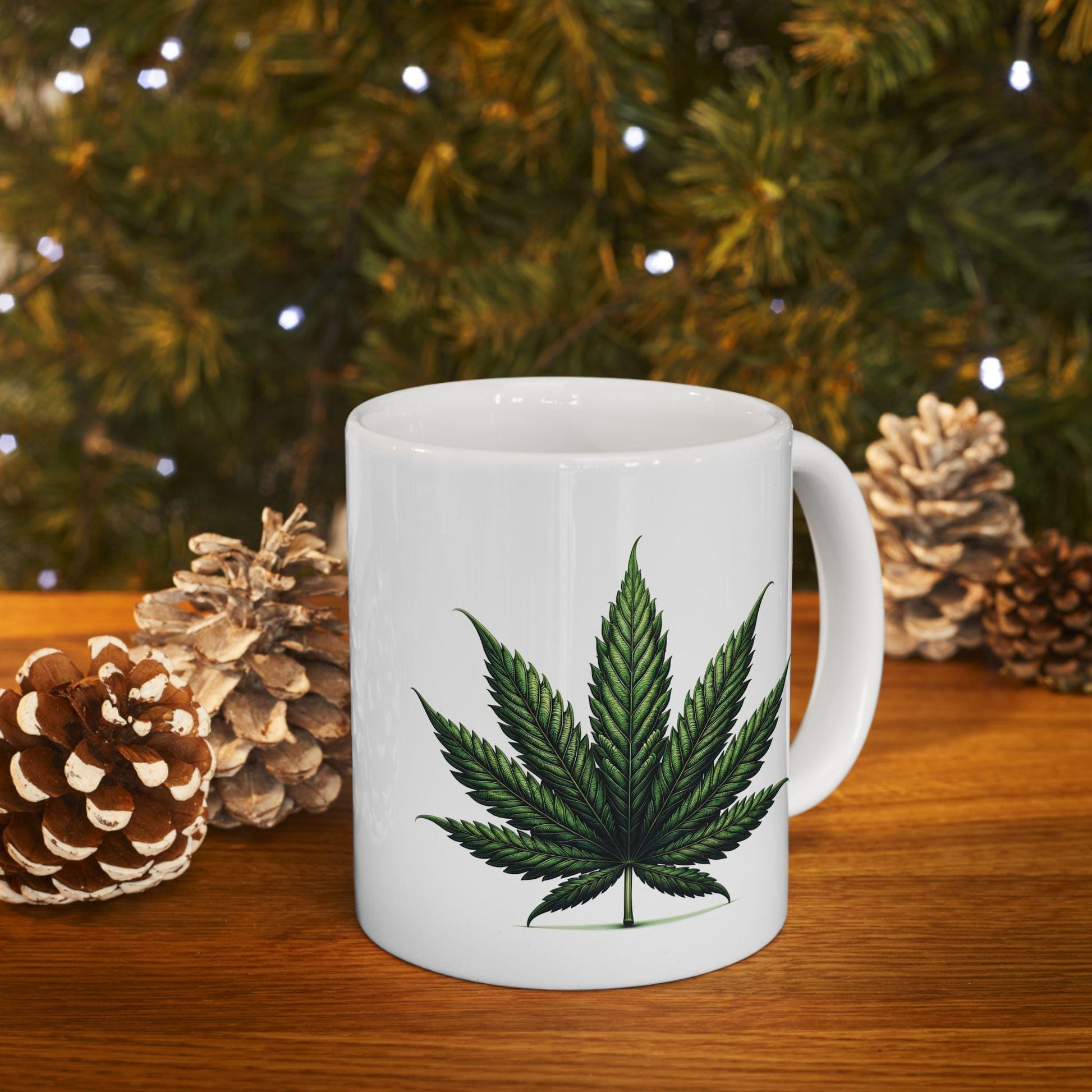 Basic WEED Leaf Coffee Mug - Discrete Marijuana Themed Wake and Bake Companion Mug