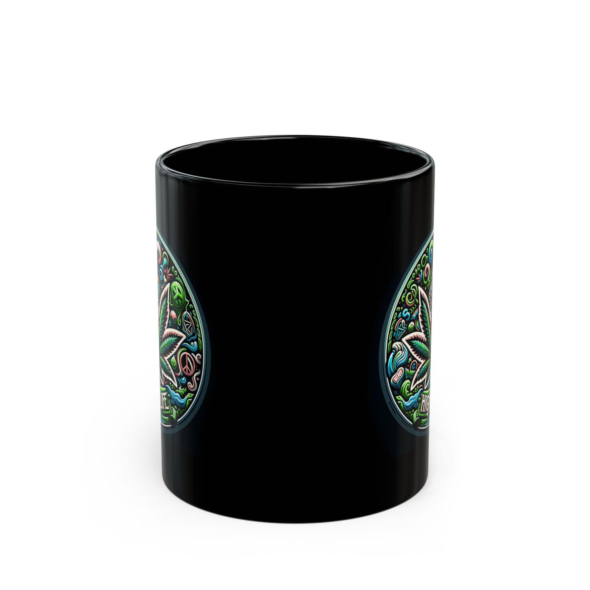 HIGH LIFE - BLACK Marijuana Themed Coffee Mugs, Weed Lovers, Perfect Gift for Smokers, Stoners, Growers.