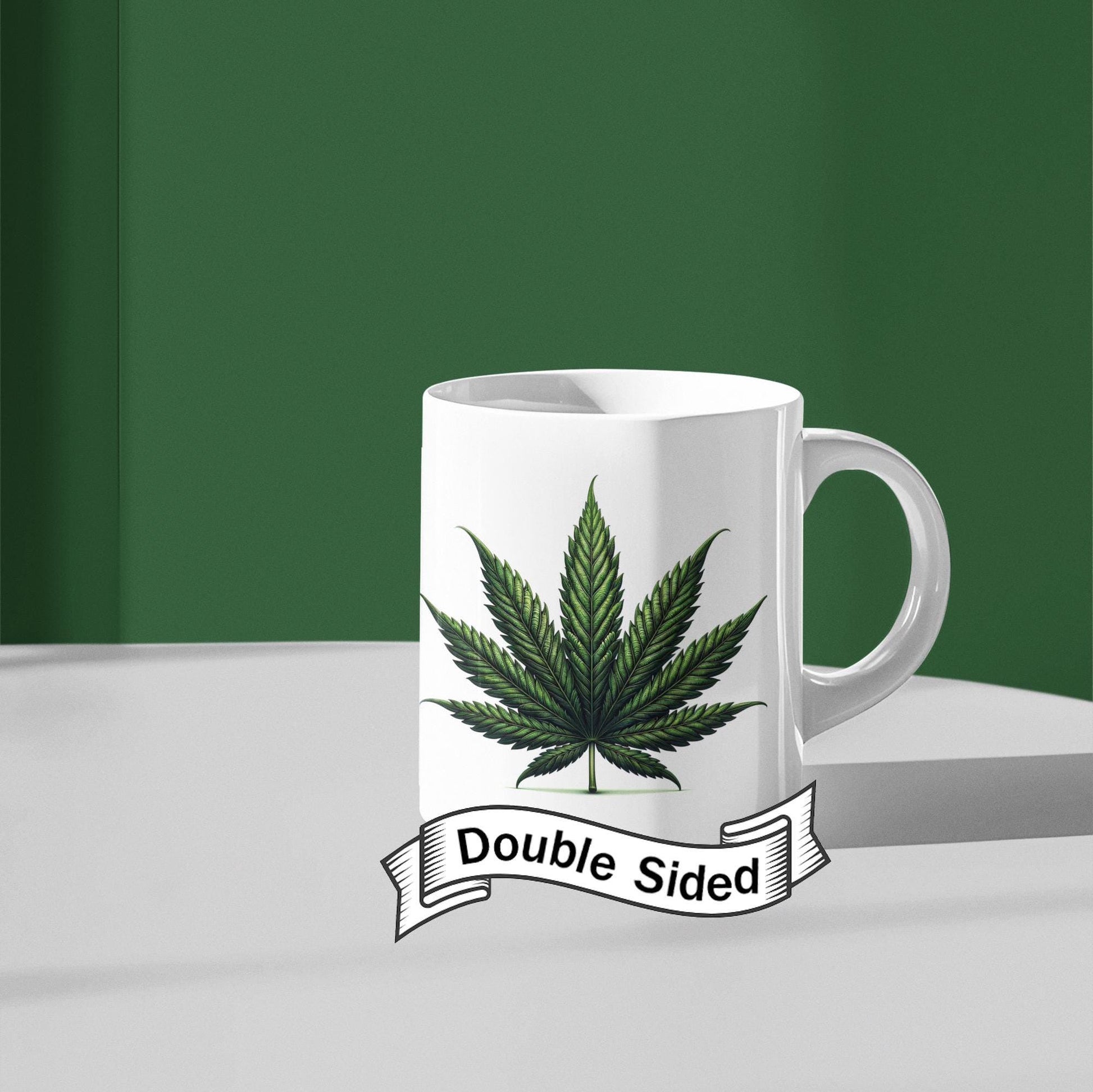 Basic WEED Leaf Coffee Mug - Discrete Marijuana Themed Wake and Bake Companion Mug
