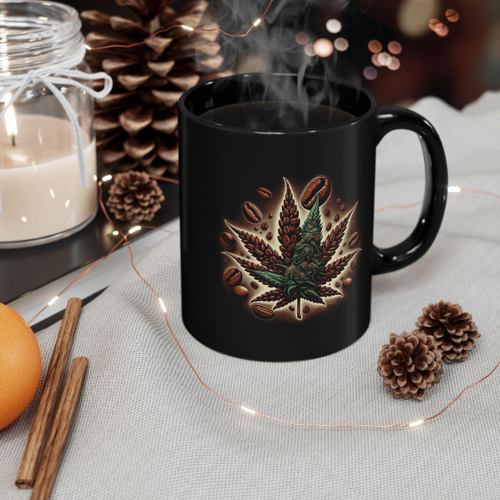 WEED & COFFEE - BLACK Weed Themed Coffee Mugs - Perfect Gift for Smokers, Stoners, Marijuana Lovers, Growers.