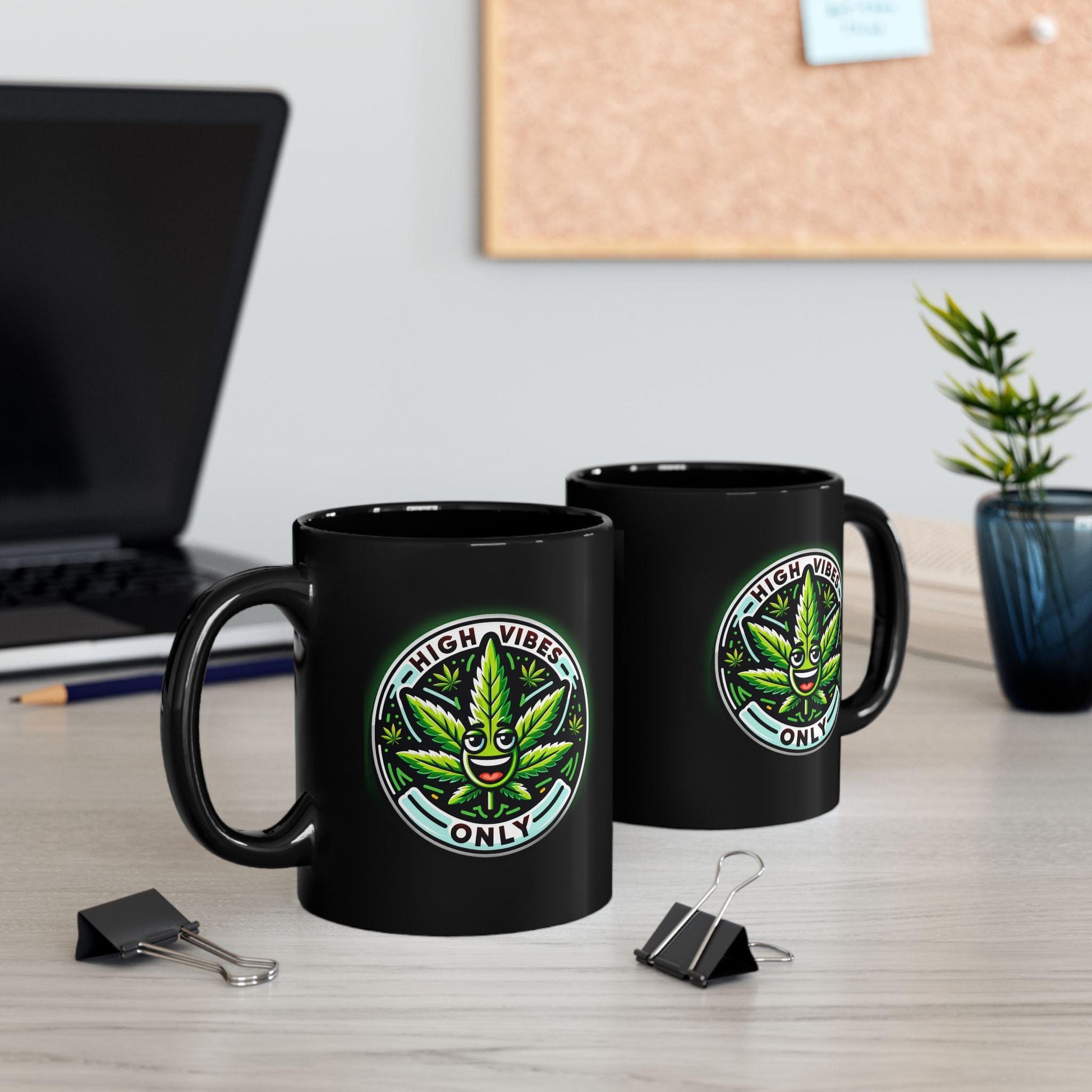 HIGH VIBES Only - BLACK Marijuana Themed Coffee Mugs, Weed Lovers, Perfect Gift for Smokers, Stoners, Growers.