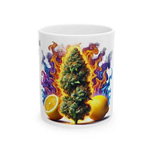 LEMON FIRE - (11oz) Weed Strain Coffee Mugs - Perfect Gift for Stoners, Weed Mug, Marijuana Gift; Wake and Bake Essentials; Cannabis Decor