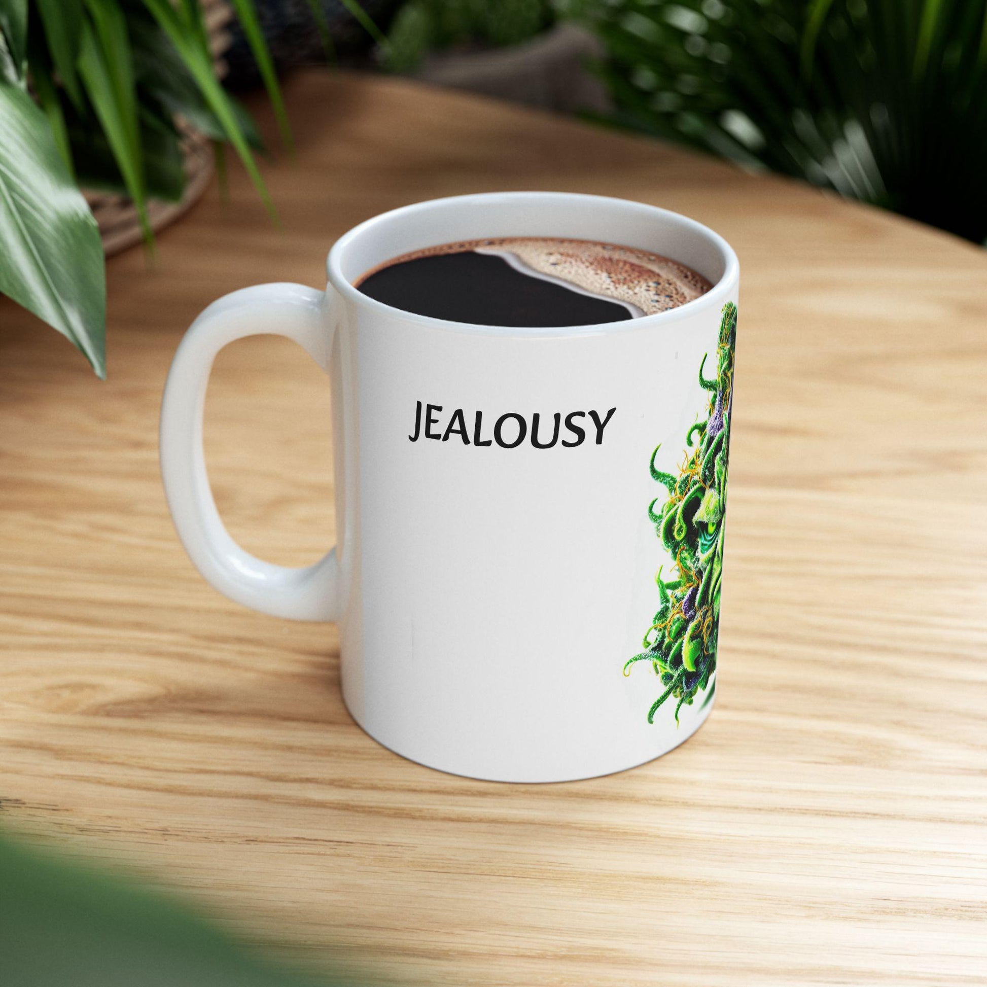 JEALOUSY - (11oz) Weed Strain Coffee Mugs - Perfect Gift for Stoners, Weed Mug, Marijuana Gift; Wake and Bake Essentials; Cannabis Decor